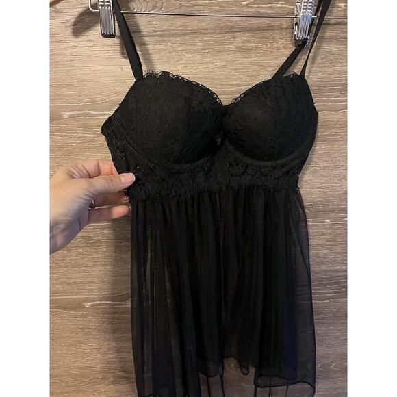 VICTORIAS SECRET PUSH UP BABYDOLL BLACK LINGERIE SZ 34B SEXY SHEER Mesh BLACK - Picture 4 of 8